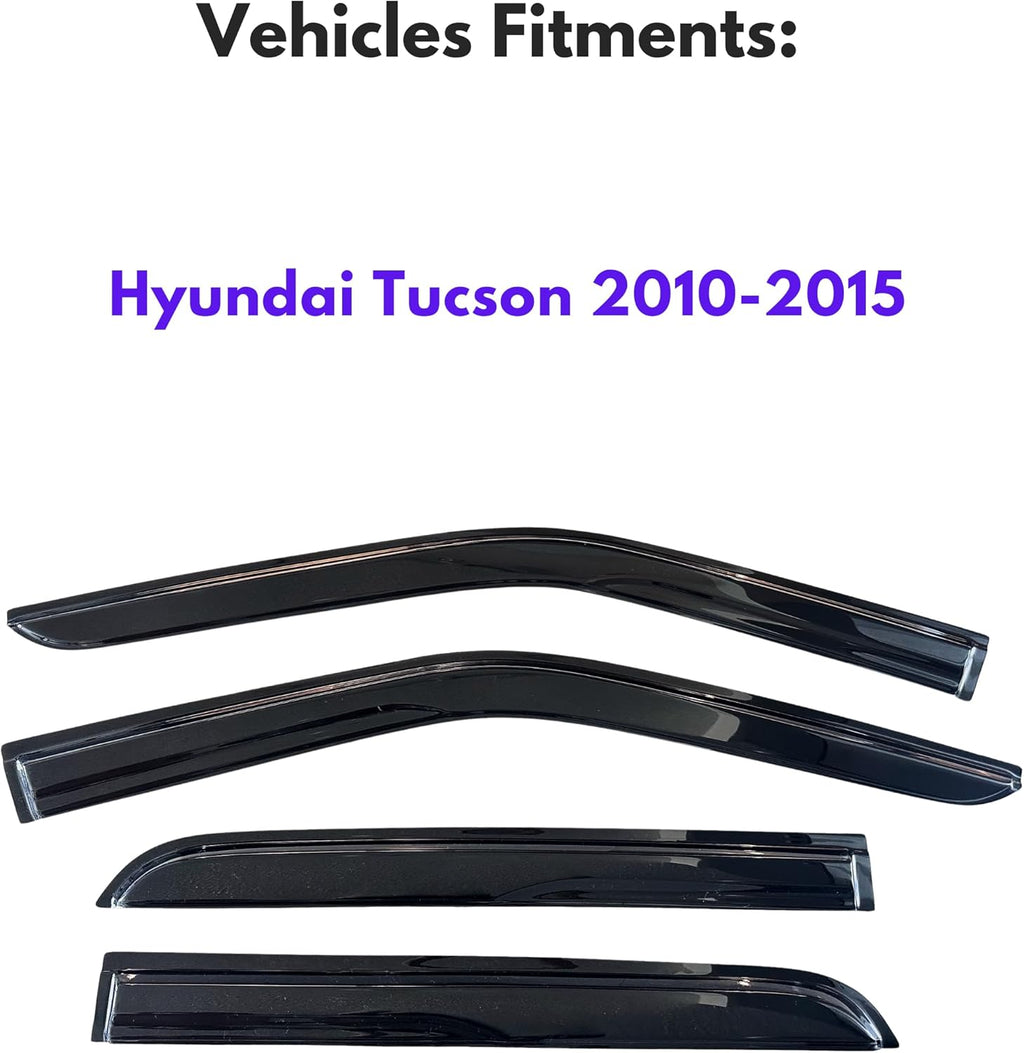 KPY Window Visor Compatible with Hyundai Tucson 2010-2015, 4PC Rain Guard Side Window Vent Deflectors Tape-On Mugen Style, 2010 2011 2012 2013 2014 2015
