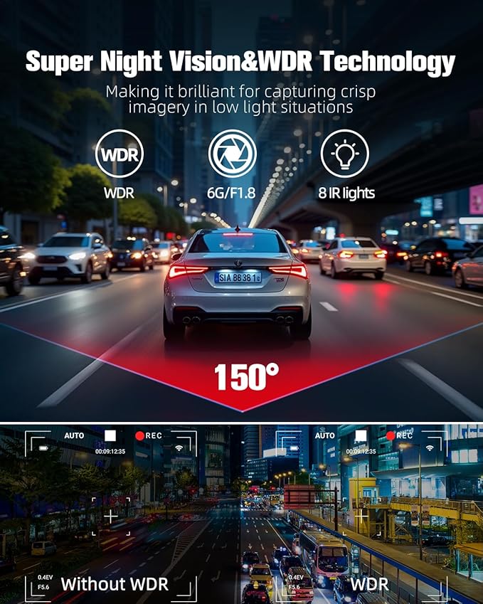 CATCATCH 4 Channel Dash Cam 360° View,4K Front and Rear Dash Camera for Cars,WDR Night Vision,Smart Voice Control,Built-in WiFi&GPS,G-Sensor,24H Parking Mode,Free 64GB SD Card,Suction Cup