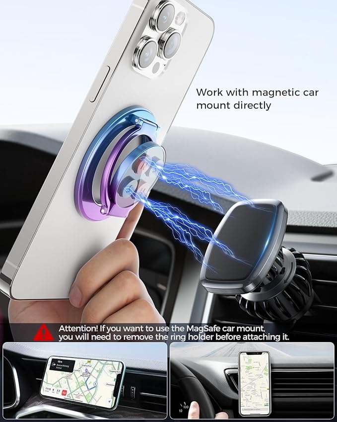 SUPERONE Magnetic Ring Holder for Dual-Side Magnetics, Removable Gym Phone Grip with Kickstand for iPhone 17/16/15/14/13/12 Series MagSafe Case All Phones Compatible with Magnetic Car Mount - Colorful