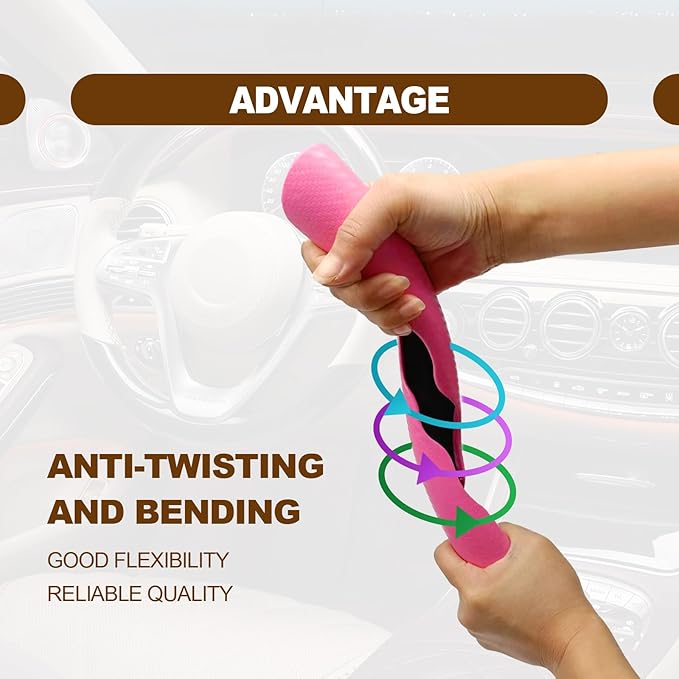 Car Interior Accessories Butterfly Steering Wheel Cover Car Carbon Fiber Anti-Skid Steering Wheel Cover (PINK)