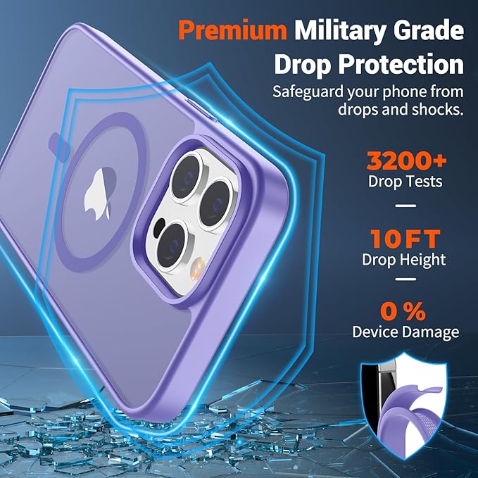 SUPFINE Magnetic for iPhone 12 Pro Max Case (Compatible with MagSafe) (Military Grade Drop Protection) Slim Translucent Matte Shockproof with Anti-Fingerprint Phone Case,Purple