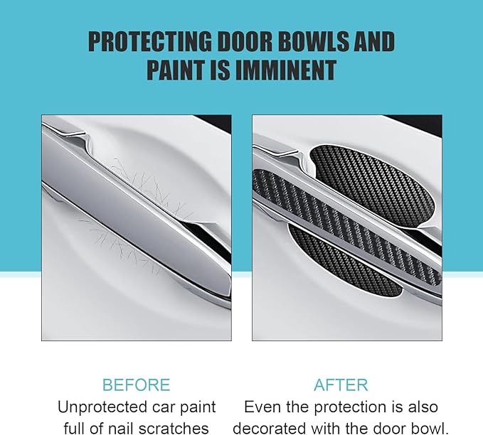 MLY 8 PCS Car Door Handle Protector, Carbon Fiber 3D Traceless Door Scratch Protector, Anti-Scratch Handle Bowl Covers Sticker, Universal for Most Vehicles (Black)
