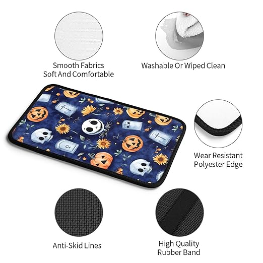 Skull Skellington Halloween Pumpkins Sunflowers Car Auto Armrest Cushion Cover Accessories Center Console Seat Box Pad Protector Universal Decoration for Most Vehicle SUV Truck