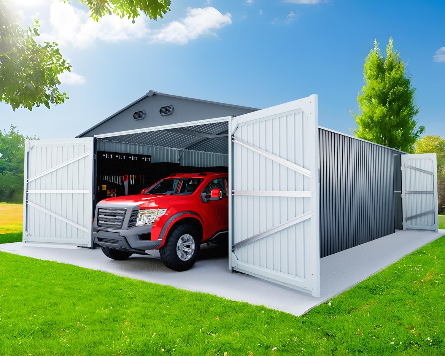 20x13 Metal Shed, Metal Garage Building with 2 Lockable Doors, Prefab Garage Shed with 4 Air Vents, Large Sheds & Outdoor Storage Clearance, Car Sheds for Truck, Tool, Lawnmower, Dark Gray