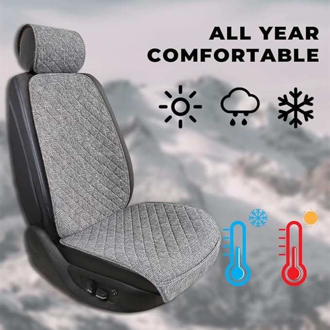 2PCS Linen Car Seat Covers Front Seats,Breathable Cloth Fabric Car Seat Protector - Universal Cloth Seat Covers Fit for Cars, Vans, SUVs, Trucks and for All Seasons - Gray