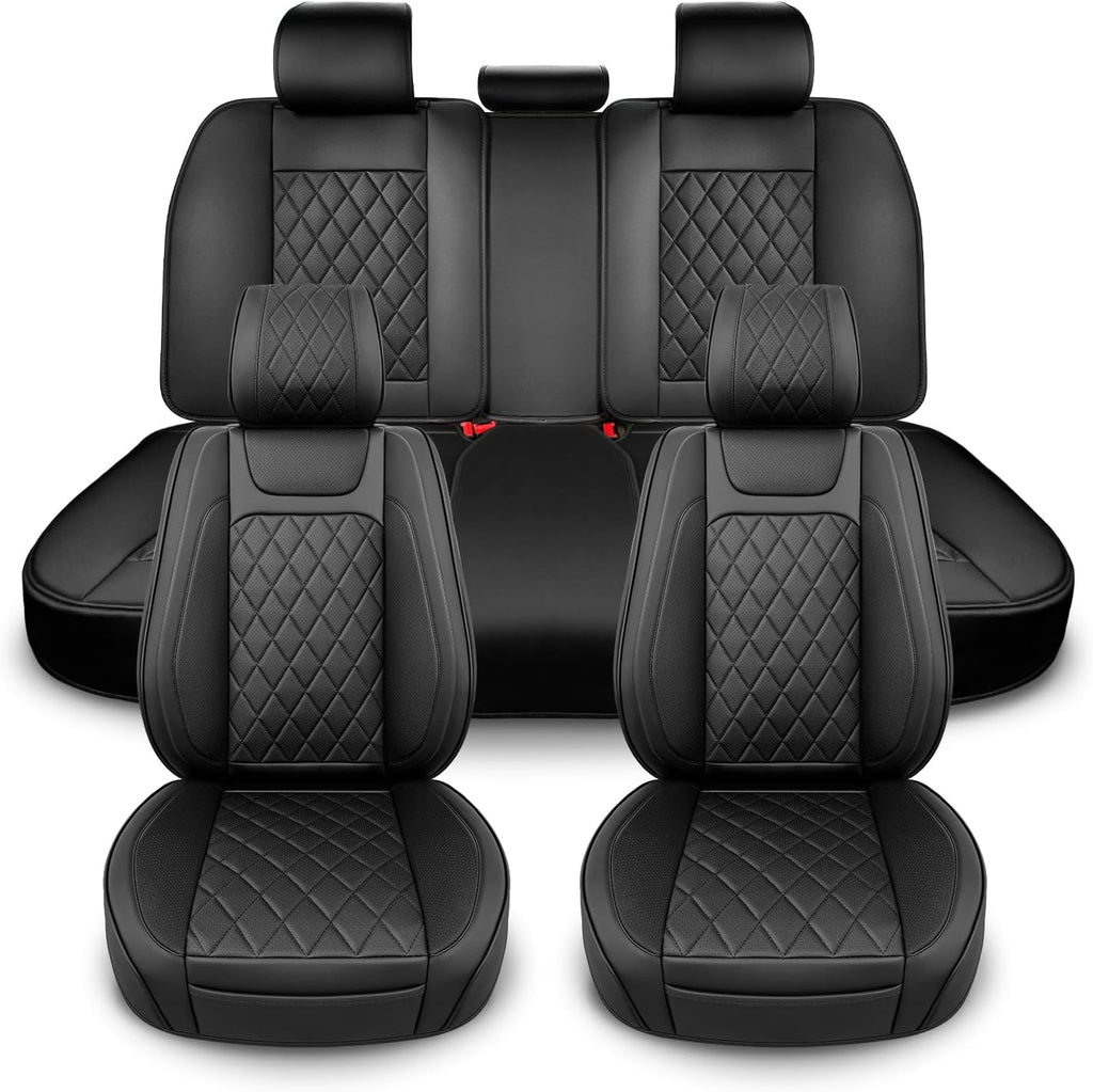 Leather Car Seat Covers Full Set,Unique Rear Design Easy to Install Car Seat Cover Protectors,Universal Full Surround Front Back Auto Seat Cover,Car Seat Cover for Sedan Cars Pick-up Trucks SUV