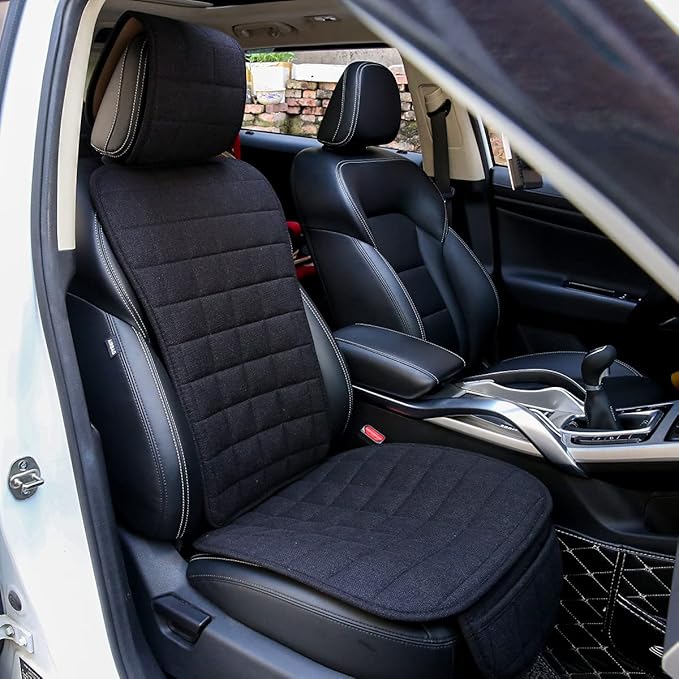 Suninbox Cooling Car Seat Covers,Cloth Seat Covers for Cars,Linen Car Seat Protector,Front Seat Only Universal Fits Most Automotive,Vans,SUVs,Trucks Black
