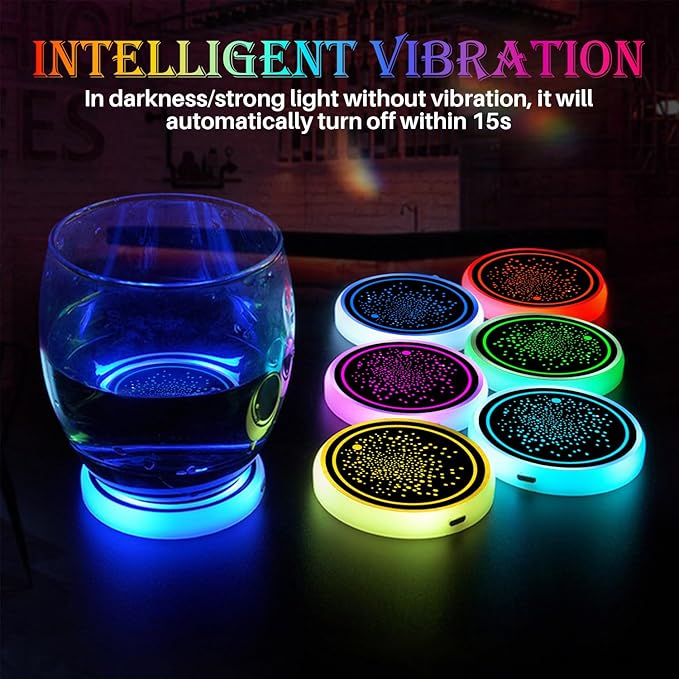 2Pcs LED Car Cup Holder Lights, 7 Colors Light Up Cup Coasters, USB Rechargeable Interior Lighting Accessories for Car Truck Vehicle Decoration﻿