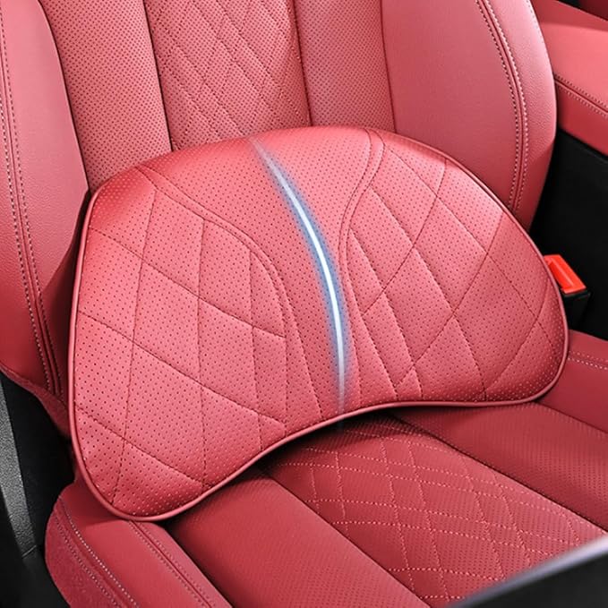 for Chevy Silverado 2007 2008 2009 2010 2011 2012 2013 Leather Car Seat Headrest Lumbar Cushion, Lumbar Support Pillow for Car,for Driving Traveling Relieving Neck Fatigue,1-A Beige