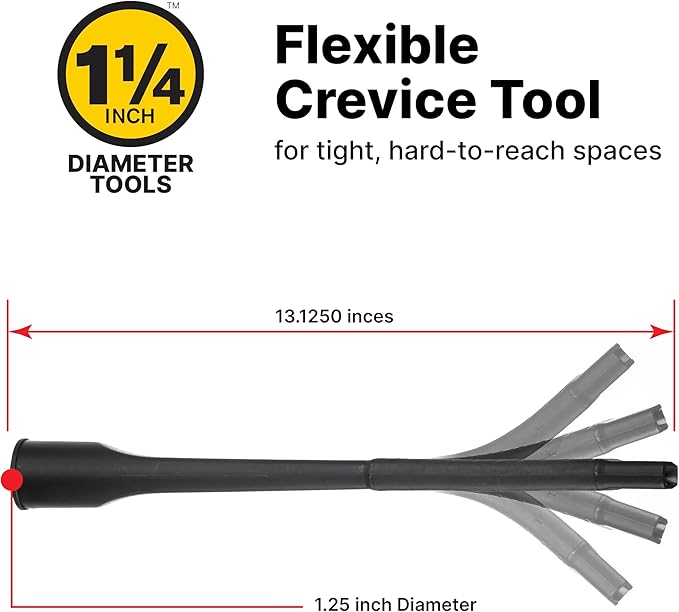 Shop-Vac 9017900 Flexible Crevice Tool, 1.25 Inch Diameter x 12 Inch Length, Accessing Tight Spaces and Corners, (1-Pack)