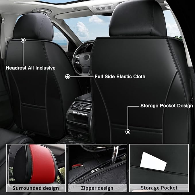 AOMSAZTO Car Seat Covers,2 Front Seats Custom Fit for Subaru Crosstrek 2016-2025 2026,Leather Car Seat Cover Seat Cushion Protector,Airbag Compatible Waterproof Black&Red