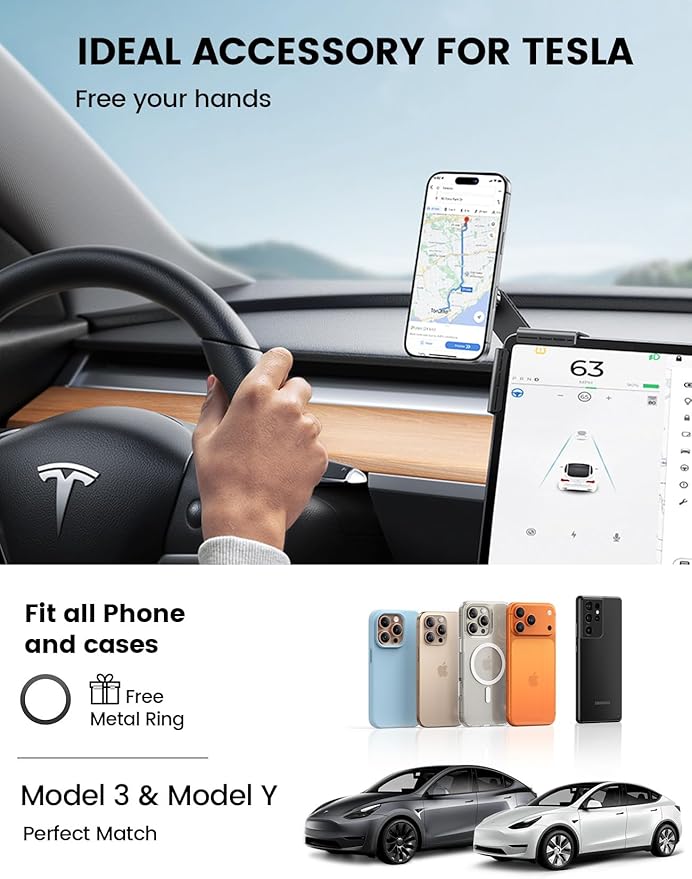 Lamicall for Tesla Phone Mount - [Strongest N55 Magnet] for Tesla Model 3 Y Juniper Accessories, Ultra Stable for Magsafe Car Mount, Magnetic Phone Holder for iPhone 17 16 15 14 13 Pro Max Mothers Day
