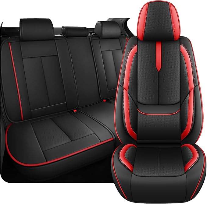 Fit for 98% of Mercedes Benz Car Seat Covers, Premium Nappa Leather Seat Cover, Fully Wrapped Protect Modern Style Seat Cover (5-Seat Standard, Black & Red)