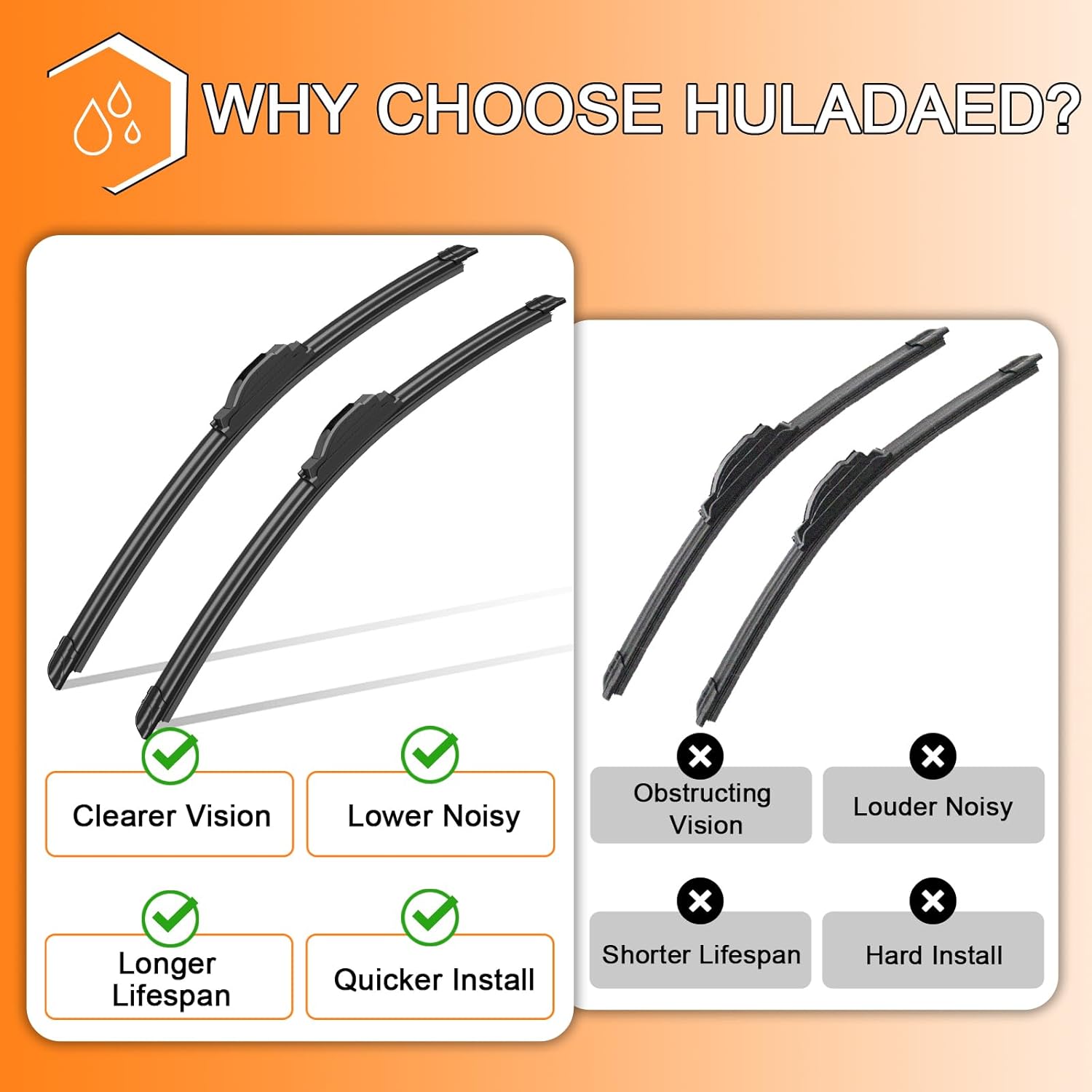 HULADAED® 26''+18''+16'' Windshield Wipers Replacement for Toyota Prius 2009 2008 2007 2006 2005 2004,Silicone Front Rear Wiper blades for MY Car-All Weather & Quiet(3 PACK)