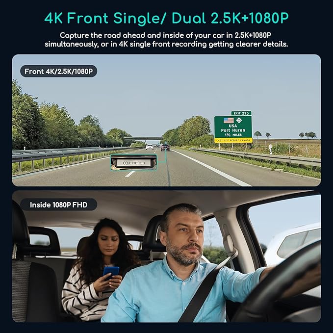 COOAU 4K Dash Cam with 256GB Card & GPS Wi-Fi, D30S Dual Dash Cam Front and Inside 2.5K+1080P, Dashcam with Infrared Night Vision, Dash Camera with 4 IR LEDs, G-Sensor, Parking Mode, Loop Recording