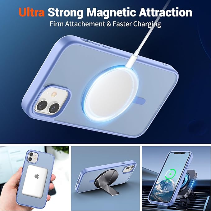 SUPFINE Magnetic for iPhone 11 Phone Case with Screen Protector (Compatible with MagSafe)(Military Grade Drop Protection) Translucent Matte Shockproof Phone Cover,Blue Purple