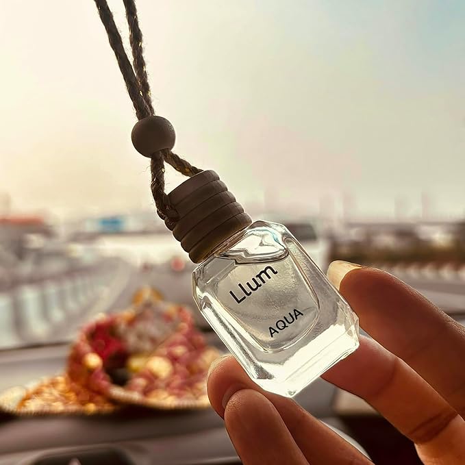 Llum Aqua Hanging Car Air Freshener – Luxury Automotive Perfume Diffuser 10ml (0.34 fl oz), Long-Lasting Fragrance, Alcohol-Free Non-Toxic Car Scent, Glass Bottle With Wood Cap