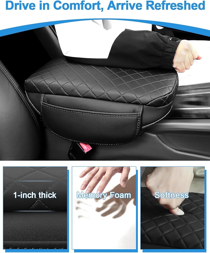 Center Console Cover for Ford Ranger 2024 2025 2026 PU Leather Armrest Cushion Pad with Side Pocket Middle Console Lid Protector Ranger Interior Accessories (Ranger 24-26 pad)