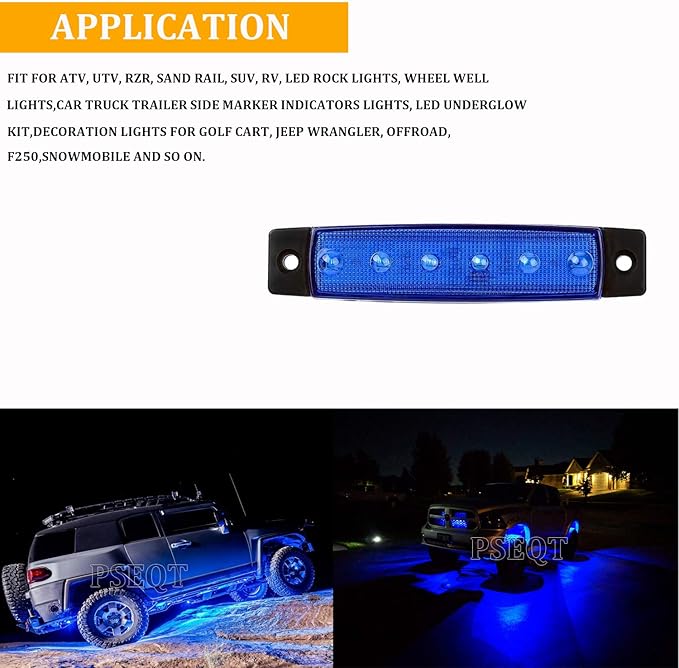 PSEQT 10 Pcs LED Rock Strip Lights Car Exterior Underglow Wheel Fender Well Lighting Kits Waterproof for Golf Cart Wrangler Offroad Truck RV UTV ATV Snowmobile (Blue)