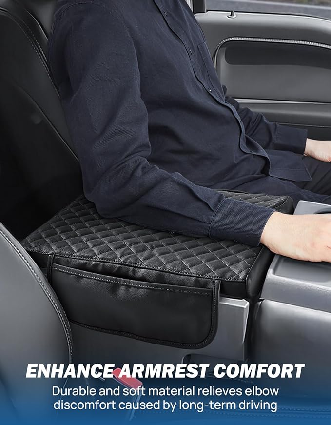 JOYTUTUS Center Console Cover Compatible with 2015-2026 Ford F150, 2017-2026 F250 F350 F450 with 40/20/40 Jump Seat, Leather Armrest Cover Center Console Cushion with Side Pockets (Jump Seat Only)