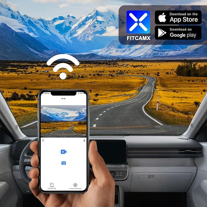 Fitcamx Front 4K+Rear 1080P Dash Cam Adapts for Hyundai Kona 2023 2024 2025 & Kona Electric (Part No#BE010), Integrated OEM Look, Dual Loop Recording, WiFi & APP, G-Sensor, Easy to Use, 128GB Card