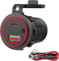 45W PD & 18W QC3.0 USB Laptop Car Charger Power Socket, Marine Type-C/USB C Port Fast Charging Adapter, 12V USB Power Outlet with ON/Off Switch Button Waterproof Cover for Boat RV Truck Golf (Red)