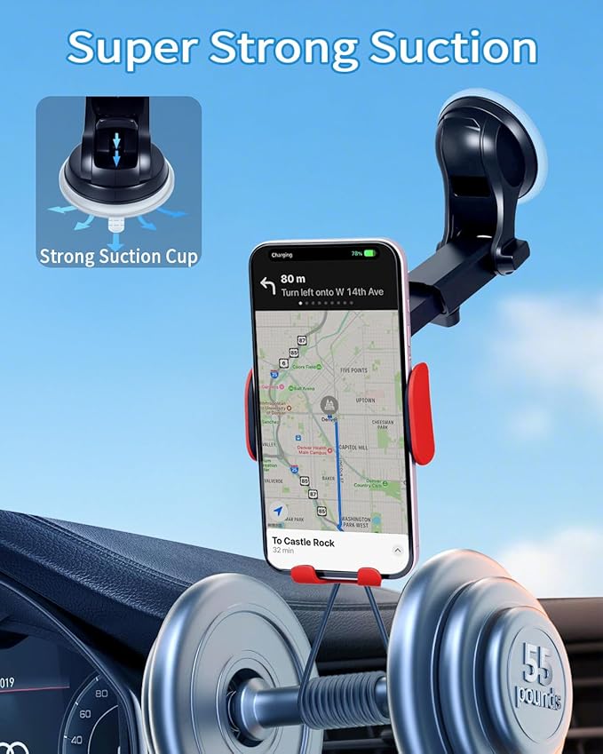 Wireless Car Charger, Auto-Clamping 3-in-1 Phone Mount - 15W/10W/7.5W Fast Charging Car Accessories Compatible with iPhone 16/15/14/13/12/11/Xs/XR, Samsung S23 Ultra/S22/S21/S20/S10+/S9(Red)