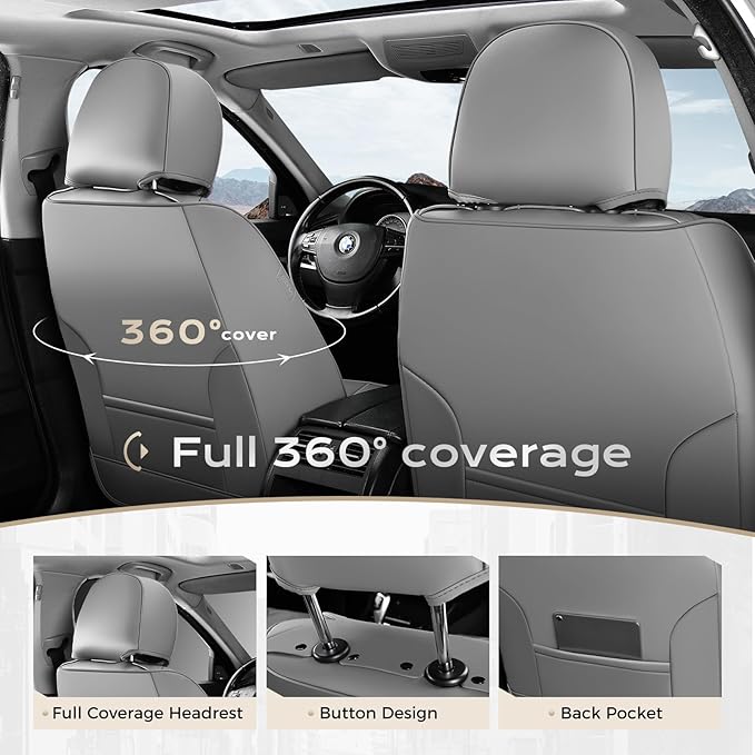 Coverado Seat Covers, Car Front Seat Covers with Backrest, Nappa Leather Car Seat Protectors,Waterproof &Breathable,Anti-Slip Automotive Seat Cushion, Universal Fit for Most Vehicles,2Pcs Black