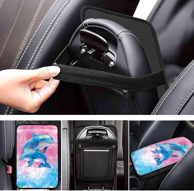 JoyLamoria Blue Dolphin Car Armrest Cushion Cover Center Console Box Pad Car Accessories for Most Vehicles