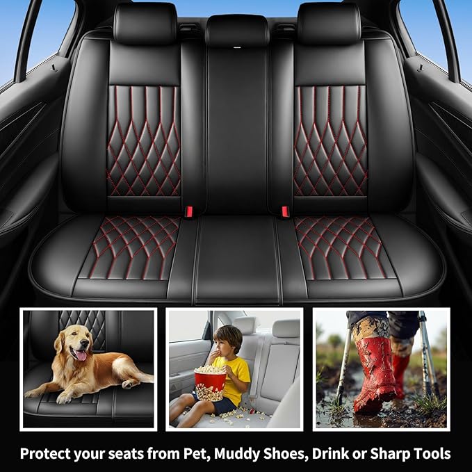 Fit TSX Car Seat Covers for Acura TSX 2003-2014 - Premium Leather, Waterproof, All-Weather, Airbag Compatible, Anti-Slip, Breathable, Easy Install, Seat Protectors, Full Set, Redline