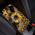 Coldinair Sunflower Leopard Print Car Armrest Cover,Auto Center Console Pad,Soft Seat Box Cover Protector Cushion,Car Accessories Decor for Most Cars,Sedan,Truck,SUV