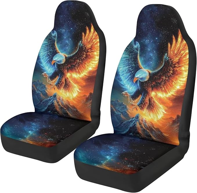 ELEQIN Flame Eagle Car Seat Covers Two Front Only for Car, Automotive Interior Covers, Quick Setup Universal Fit Seat Covers for Car, Truck, SUV