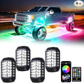 RGB LED Rock Lights Kit, 4 pods Underglow Multicolor Neon Light Pod with Bluetooth App Control Flashing Music Mode Wheel Well Light for Truck ATV UTV RZR SUV