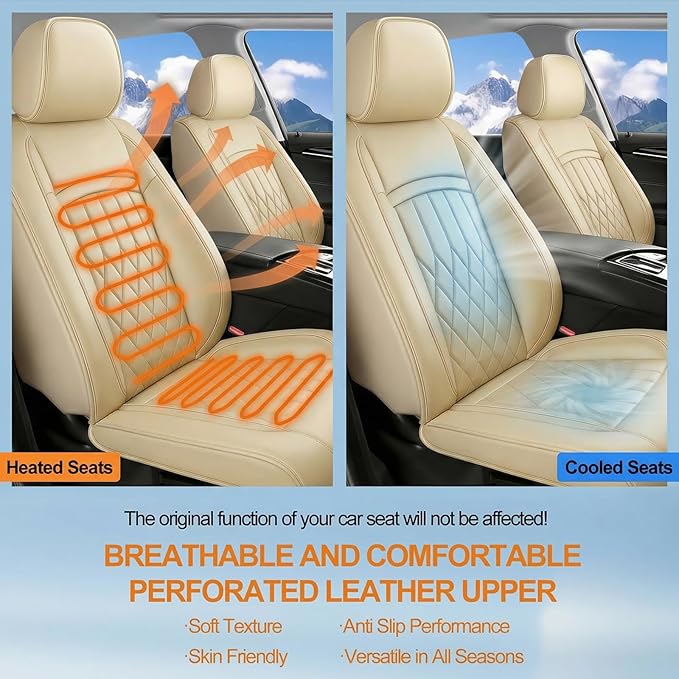 Fit TSX Car Seat Covers for Acura TSX 2003-2014 - Premium Leather, Waterproof, All-Weather, Airbag Compatible, Anti-Slip, Breathable, Easy Install, Seat Protectors, Full Set, Beige