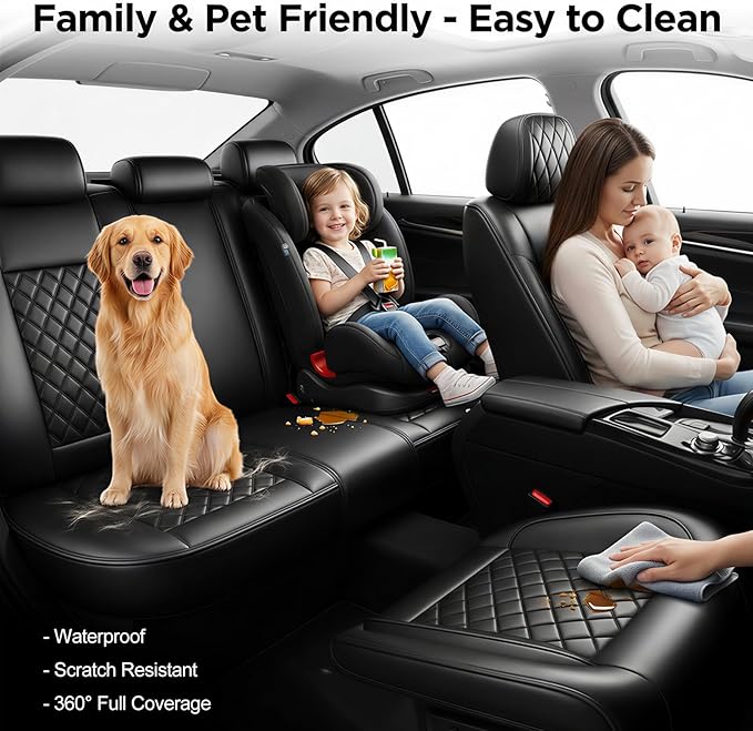 Fit RLX Car Seat Covers for Acura RLX 2013-2020 - Premium Leather, Waterproof, All-Weather, Airbag Compatible, Anti-Slip, Breathable, Easy Install, Seat Protectors, Full Set, Black