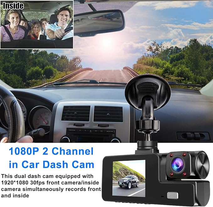 WiFi 1080P Dual Dash Camera for Car Front and Inside Dashcam Car Security Video Recorder,170°Wide Angle Vehicle Cam,WDR,G-Sensor,Loop Recording,Night Vision (WiFi Dual Dash Cam Without Card)