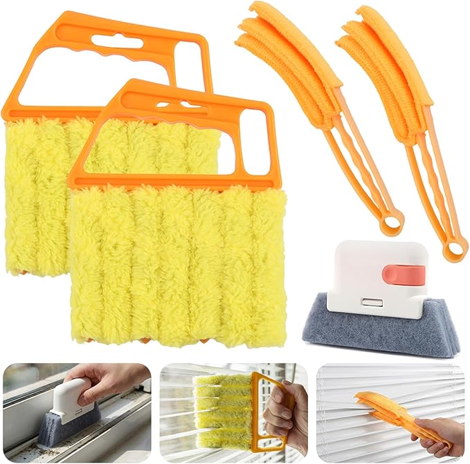 5Pcs Window Blind Cleaning Set, Window Venetian Blind Cleaner Duster Tool, Washable Dust Removal Cleaning Tools for Blinds, Air Conditioners, Track, Fans(Color:Orange)