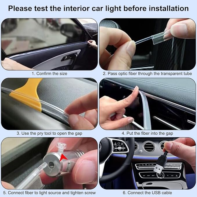Interior Car Lights, 9 in 1 Car LED Strip with Wireless APP/RF Remote/Button Control, 16 Million Colors Ambient Lighting Kit with 5 Fiber Optic LED Strips & 4 Under Dash Lights