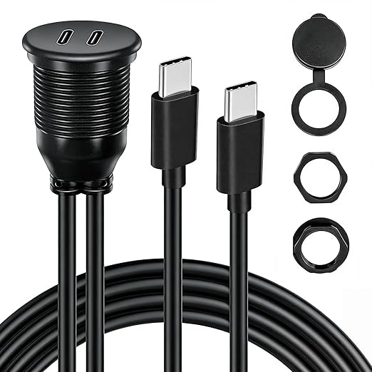 Dual Port USB C 3.0 Male to USB C 3.0 Female Extension Cable,Flush Mount Waterproof Panel Cable for Car,Truck,Boat,Motorcycle Dashboard 3.3ft