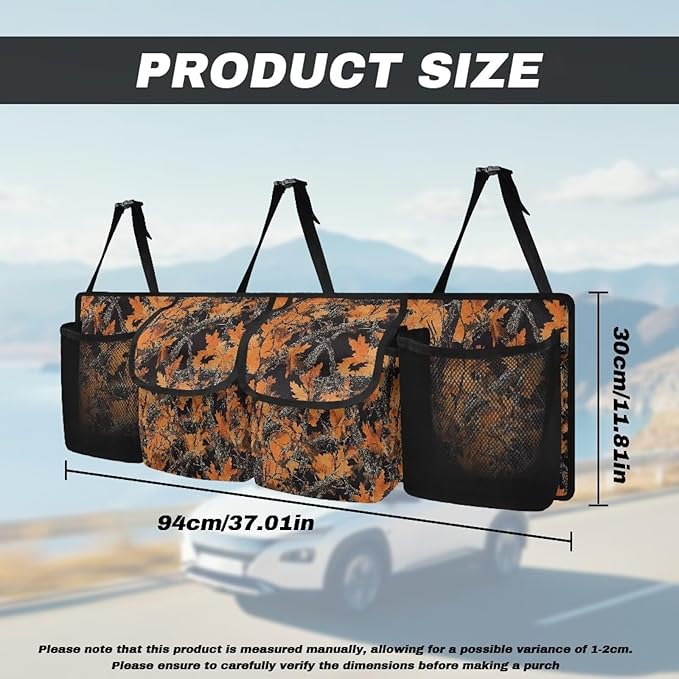 Orange Camo Hunting Hanging Trunk Organizer for SUV, Car Storage Organizer, Waterproof Back Seat Organizer for SUV, Car Organizers and Storage with Adjustable Straps