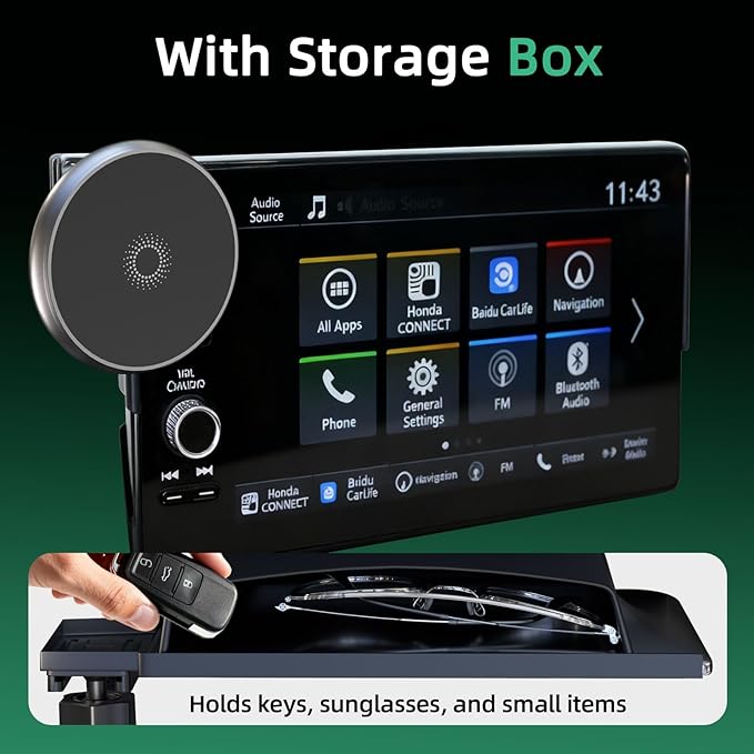 Magnetic Phone Holder for Volkswagen Atlas (2024 2025 2026, 12inch) / VW Altas Cross Sport, 15W Wireless Car Charger for iPhone & Samsung, 360 & Hands Free, with Storage Box, New Car Accessories