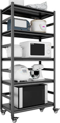 TOPKEY Metal Storage Shelf Garage Storage Shelves, Heavy Duty 5-Tier Utility Shelves for Kitchen, Warehouse, Pantry Shelves with Wheels, 72" H Adjustable Basement Storage Rack, Load 1750LBS