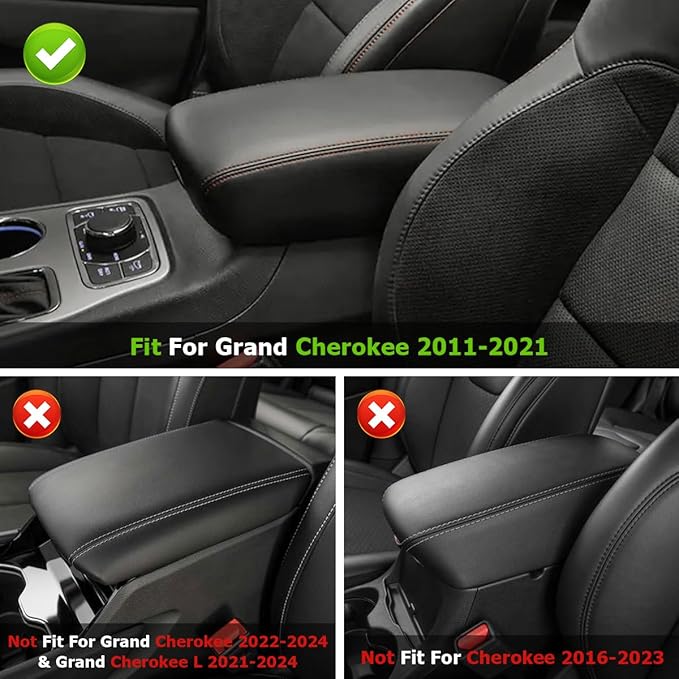 INTGET Car Center Console Armrest Cover for 2011-2020 2021 Jeep Grand Cherokee Accessories Arm Rest Box Pad Console Lid Protection Saver for Grand Cherokee Console Cover(Black)
