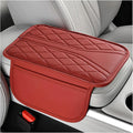 Car Center Console Cover, Leather Auto Armrest Cushion Pad with Two Storage Pockets, Waterproof Arm Rest Box Mat Protective Cover for Sedan SUV Truck, Car Accessories (Red)