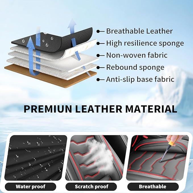Fit Tucson Car Seat Covers Premium Leather for Hyundai Tucson 2010-2025 2026. Waterproof， Breathable, Scratch-Resistant & All-Weather Seat Cushion Protector (Full Set, Red Line Black)