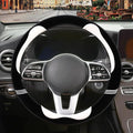 Furry Cute Steering Wheel Cover, Soft Fluffy Short Plush Auto Accessories, Non-Slip Cold-Proof Sweat-Proof Colorfast, Universal 15 inch(Black with White)