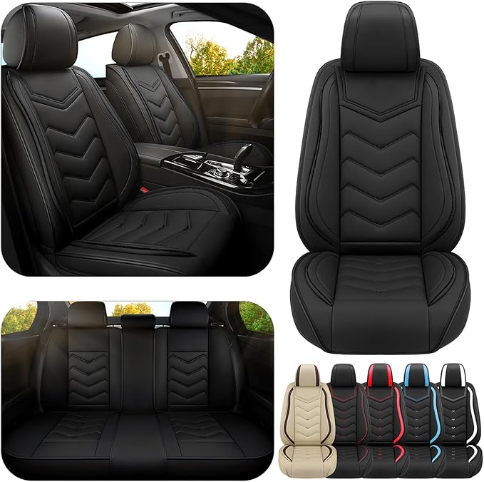Car Seat Covers for Hyundai Sonata 2002-2025, Premium Nappa Leather Car Seat Cover, Stylish Sport Seat Covers， Automobile Seat Cover Sets.(Standard 5 Seats/Pure Black)