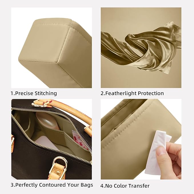 DGAZ Silk Purse Organizer Insert Fits LV Speedy 16/20/25/30/35/40/45 bags，Silky Smooth Bag Organizer，Luxury Handbag & Tote Shaper(S2 trench,SP25)