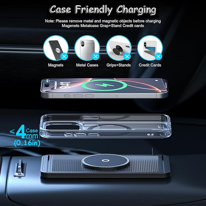 Cord‑Free Charging Pad for Mercedes Benz G Class 2000–2025, Fast Charging Mat Non Slip with USB C Cable Universal Auto Center Console Charger Phones Dashboard
