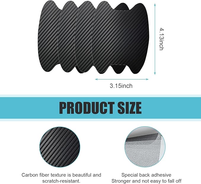 MLY 8 PCS Car Door Handle Protector, Carbon Fiber 3D Traceless Door Scratch Protector, Anti-Scratch Handle Bowl Covers Sticker, Universal for Most Vehicles (Black)